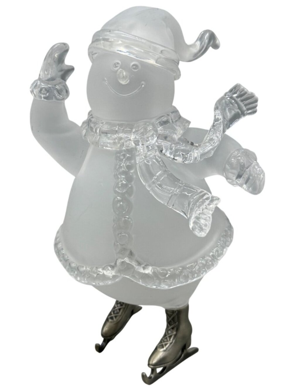 Holiday Christmas Frosted Plastic Snowman Figurine Metal Ice Skates READ